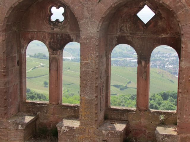 View from inside the castle ruins, looking down to the countryside around Ribeauville.